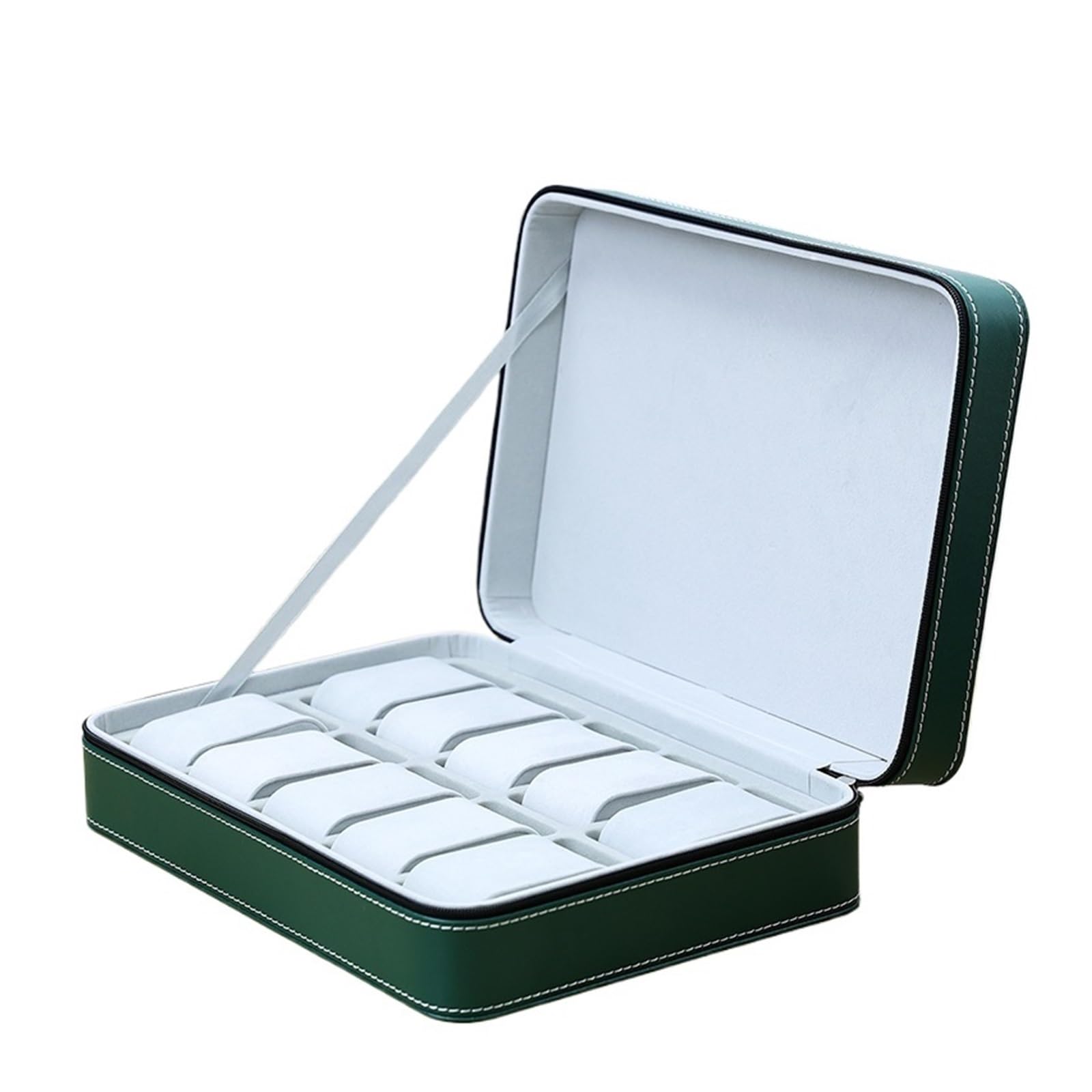 FVDZRFIE Watch Box 6/10/12 Girds Portable Watch Storage Boxes Organizer with Zipper Multifunctional Watch Display Box(Green 10 grids)