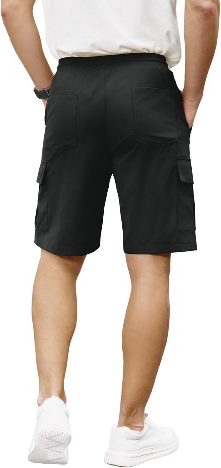 PLEPAN Men's Casual Cargo Shorts Classic Stretch Waist Drawstring Outdoor Work Shorts with 6 Pockets - Image 2