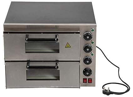 Andrew James Stainless Steel Silver Commercial Double Deck (16 * 16) Pizza Oven | Pizza Maker | Oven Pizza Maker - 1 Year Warranty