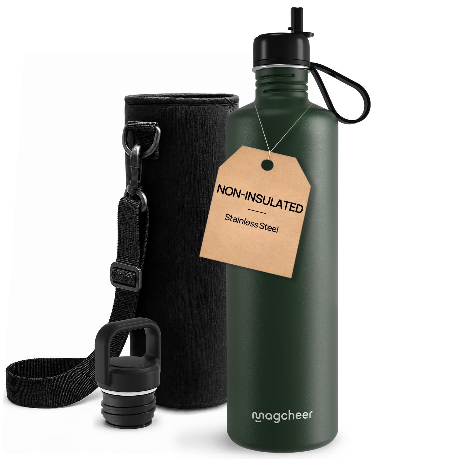 magcheer Borraccia 2 Litri Acciaio | Borraccia Non Isolata a Parete Singola | Ecologica Riutilizzabile | Bottiglia in Metallo a Prova di Perdite per Campeggio e Sport all'aria Aperta(Verde)