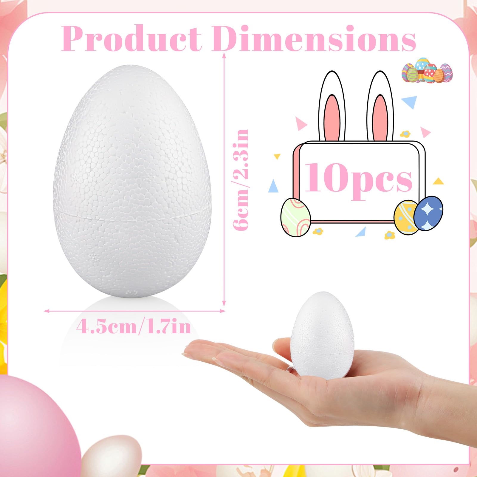 Œufs de Pâques à Peindre, Lot de 10 Œufs en Polystyrène 6 cm, Décoration Pâques Bricolage