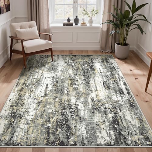 Image of BEIMO Area Rugs 5x7 for Living Room Bedroom, Modern Abstract Machine Washable Rug, Large Soft Low Pile Floor Carpet with Non Slip Backing for Dining Room, Black /Beige