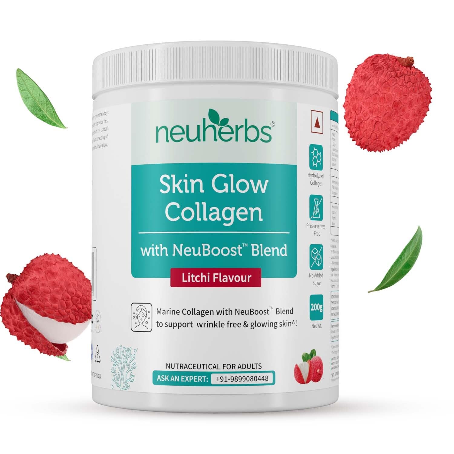 Neuherbs Collagen Supplement – 200 Gram, Litchi Flavour | Skin Glow Marine Collagen Powder for Women & Men | With Hyaluronic Acid, Vitamin E & C, Biotin | Supports Glowing & Healthy Skin Neuherbs Collagen Supplement – 200 Gram, Litchi Flavour | Skin Glow Marine Collagen Powder for Women & Men | With Hyaluronic Acid, Vitamin E & C, Biotin | Supports Glowing & Healthy Skin