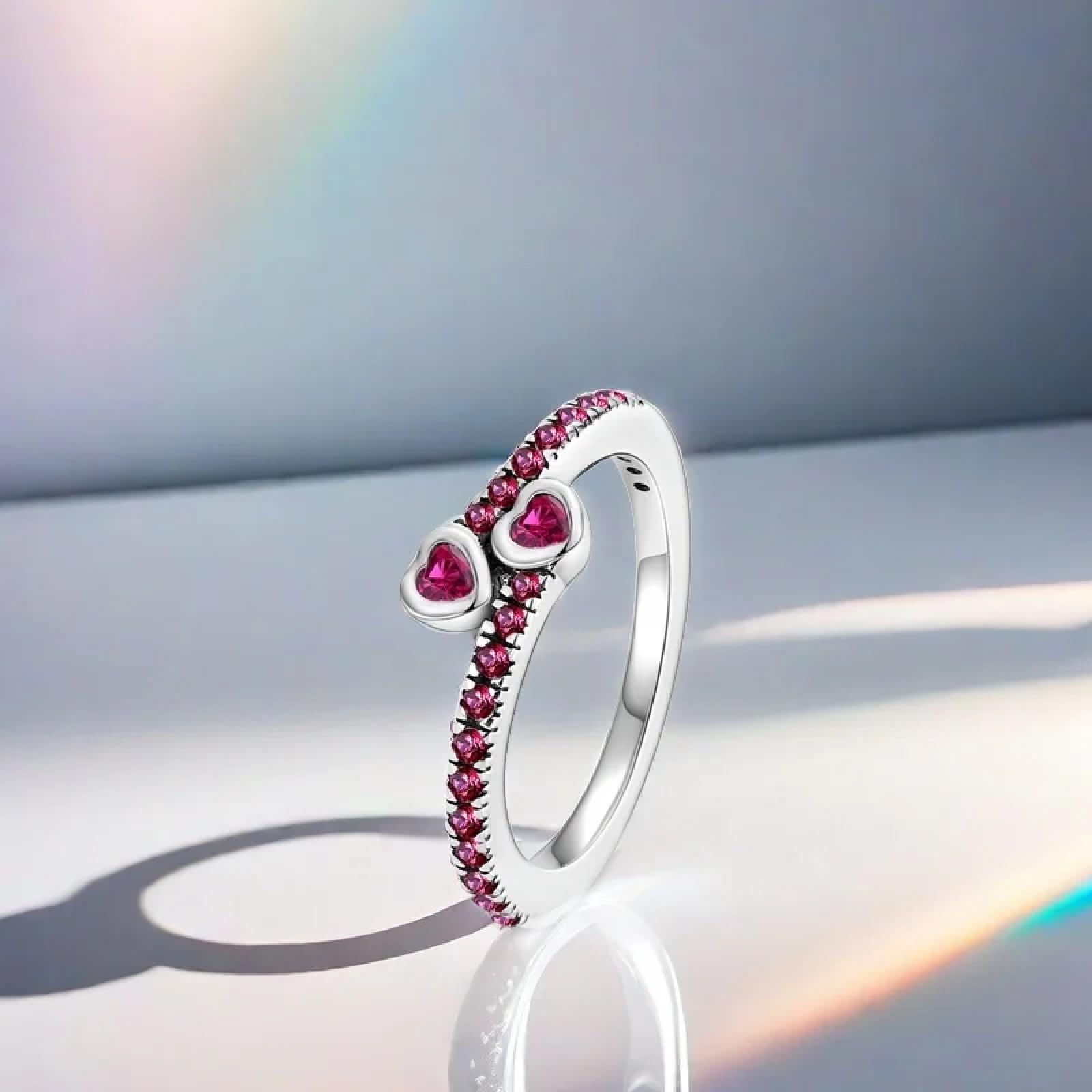 Ring Ringe Damen Bijouterie Herren Silver Ring Zircon Shining Red Double Love Ring Original Finger Wedding Ring DIY Women Fine Jewelry