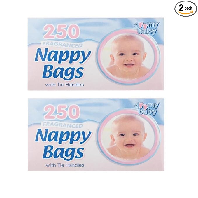 4 my Baby Nappy Bags with Tie Handles and 250 Sheets - Pack of 2