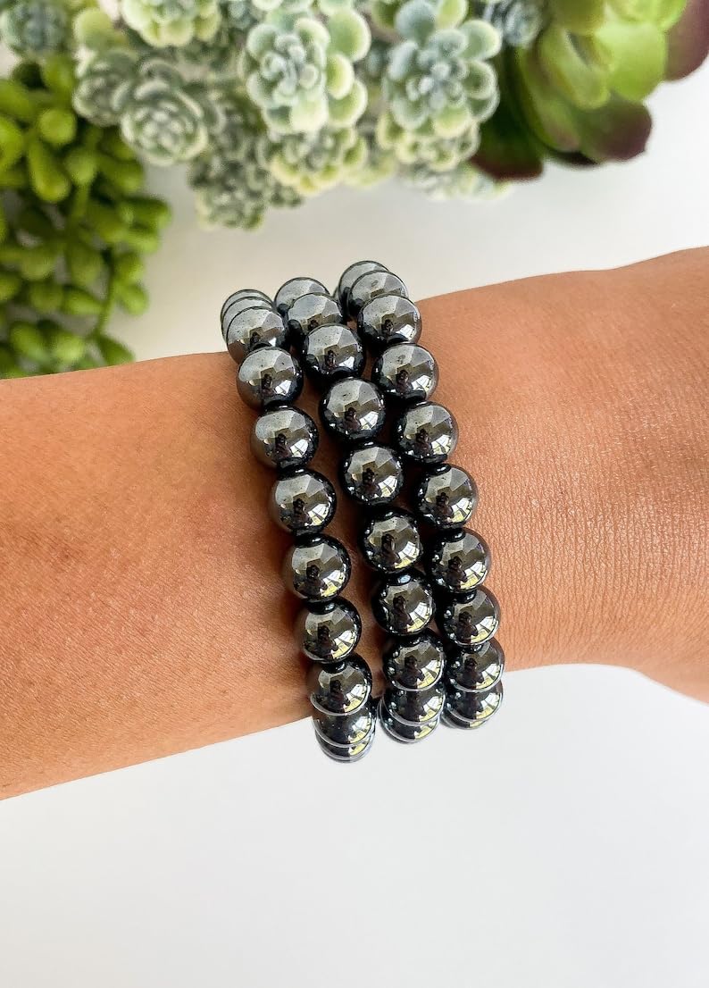 LKBEADS Naturalna hematyt 8 mm rondelle smooth 7 cali półprecyzyjne koraliki bransoletka z koralikami dla mężczyzn i kobiet, uzdrawiająca, kryształowa, rozciągliwa, bransoletka z koralikami, uniseks,