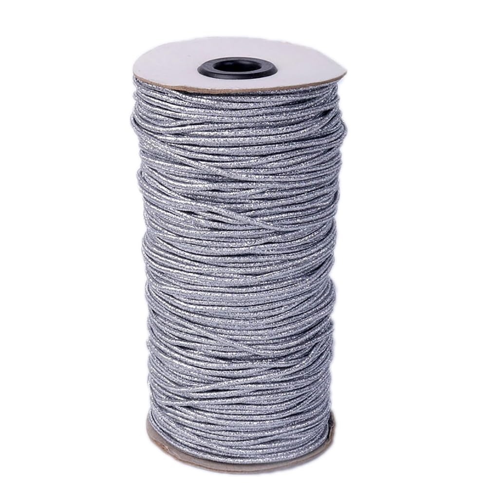 Hilo para enfilar, Metallic Elastic Cords Stretch Cord Elastic Beading Cord Stretchy String Nylon Thread Rope for Bracelets, Necklace, Jewelry Making and Crafts(Light Silver 130m)