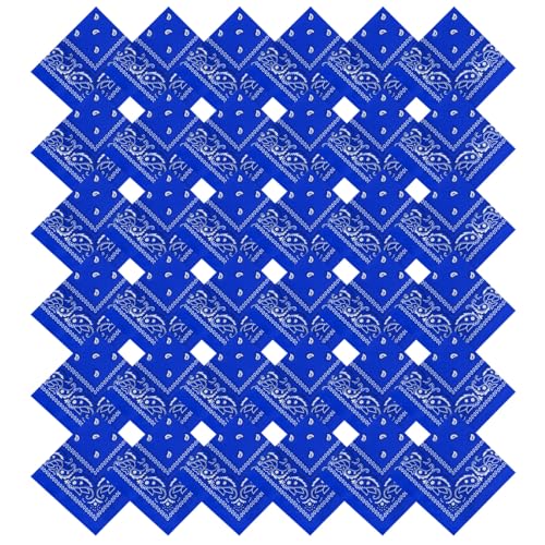 36 Pack Bandanas for Women Men Cowboy Bandana Handkerchief Headband Face Mask Bulk for Party Costume (Classic Royal Blue)