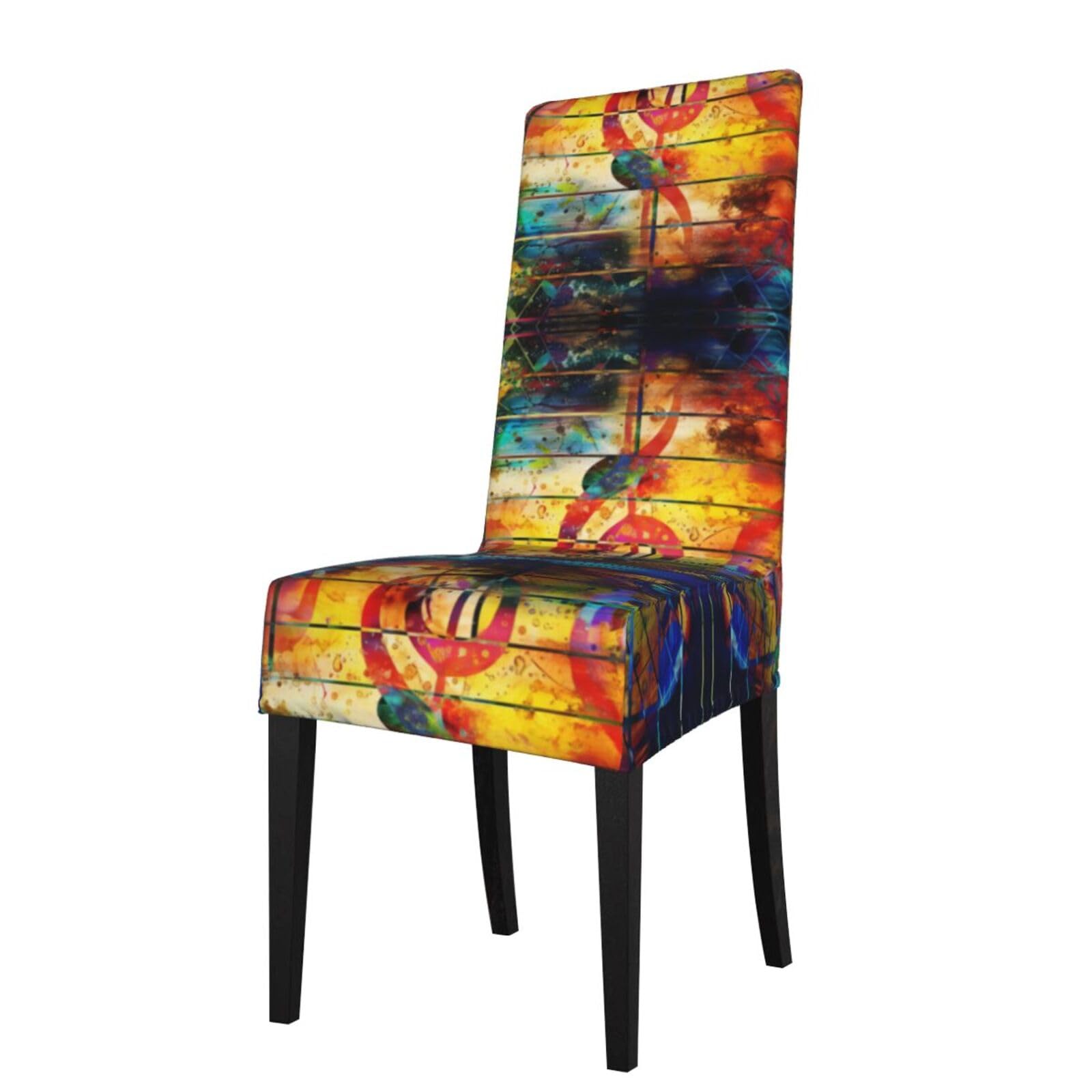 YYHWHJDE Music Note Colorful Wooden Prints Protection Cover for Dining Chair – Stretchable Slipcovers for a Refreshing Dining Room Makeover