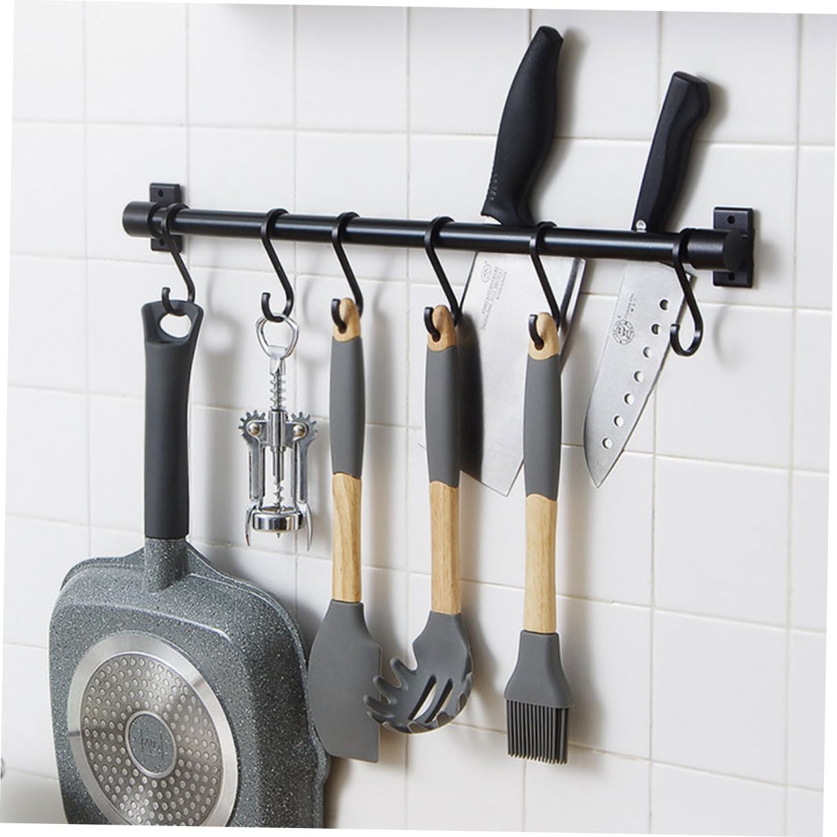 SOLUSTRE Barra para Colgar Utensilios de Cocina y Sartenes, Soporte de Pared Multifuncional de Aluminio Espacial Negro, Estante Desmontable Adecuado para Cocina y Baño