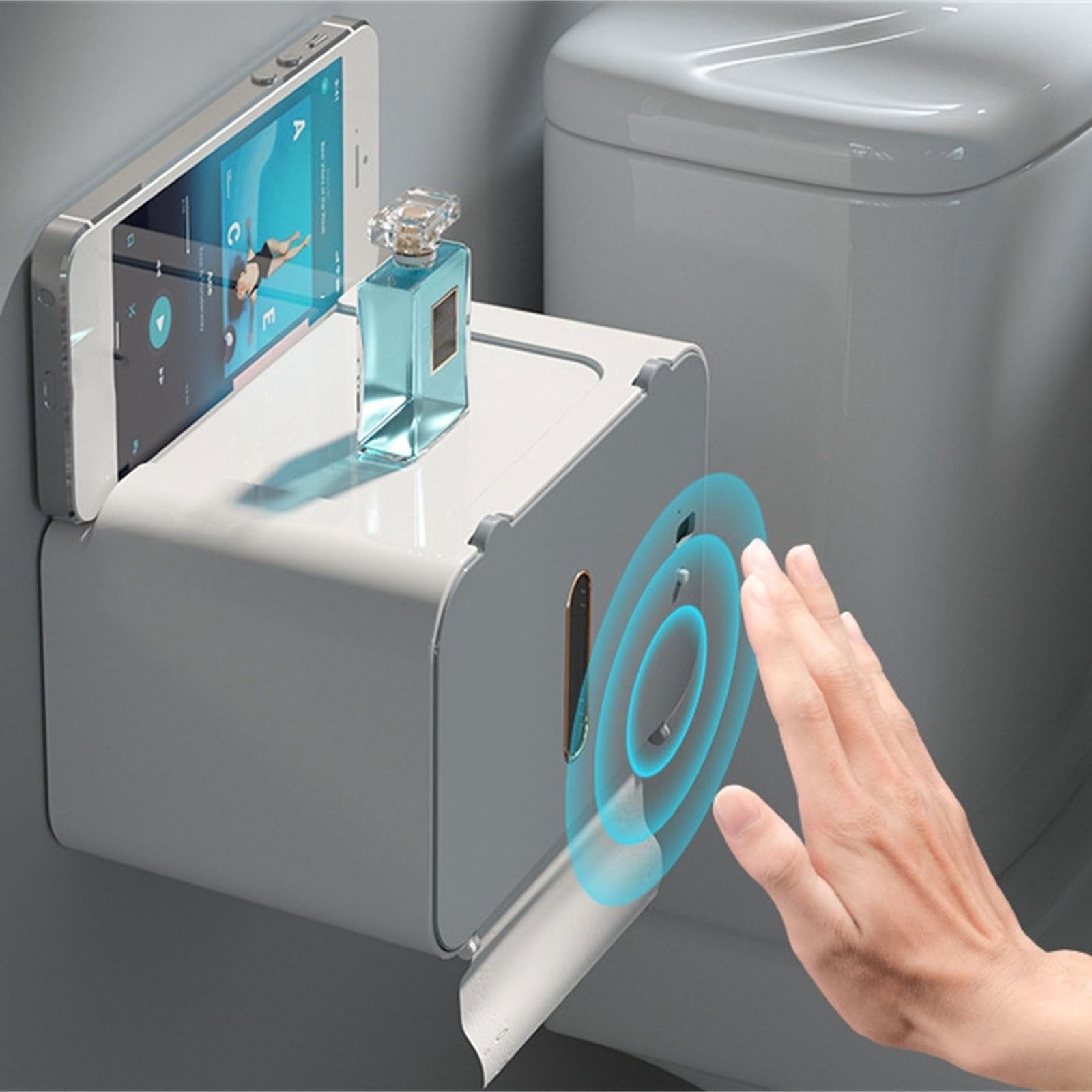 Boîte à mouchoirs automatique avec capteur - Porte-papier toilette à induction avec couvercle étanche - Distributeur automatique de serviettes en papier - Accessoire de rangement de cuisine -