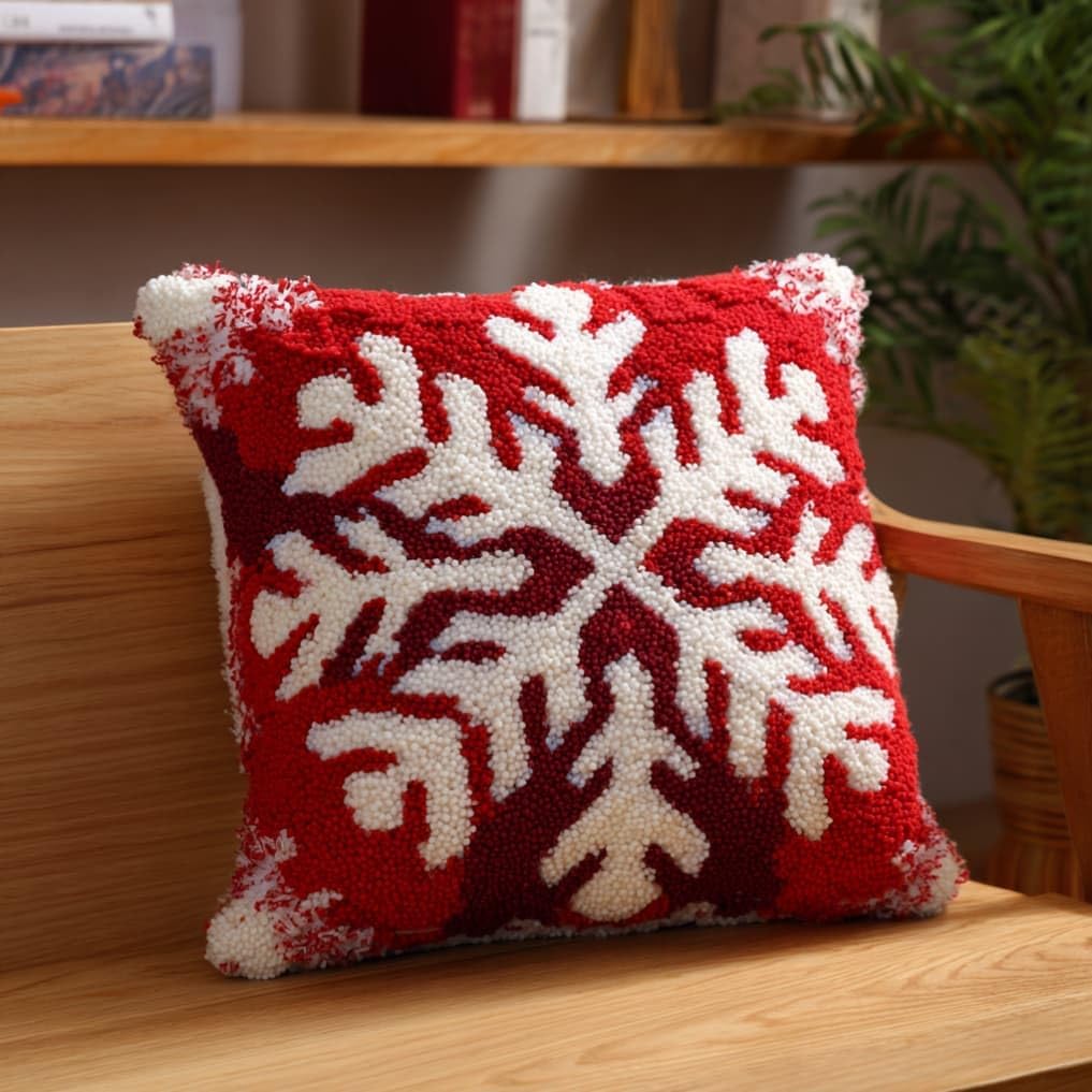 WallustrioaW Latch Hook Pillow Kit -Snowflake 43X43Cm Embroidery Art Craft Kit All Ages Unisex