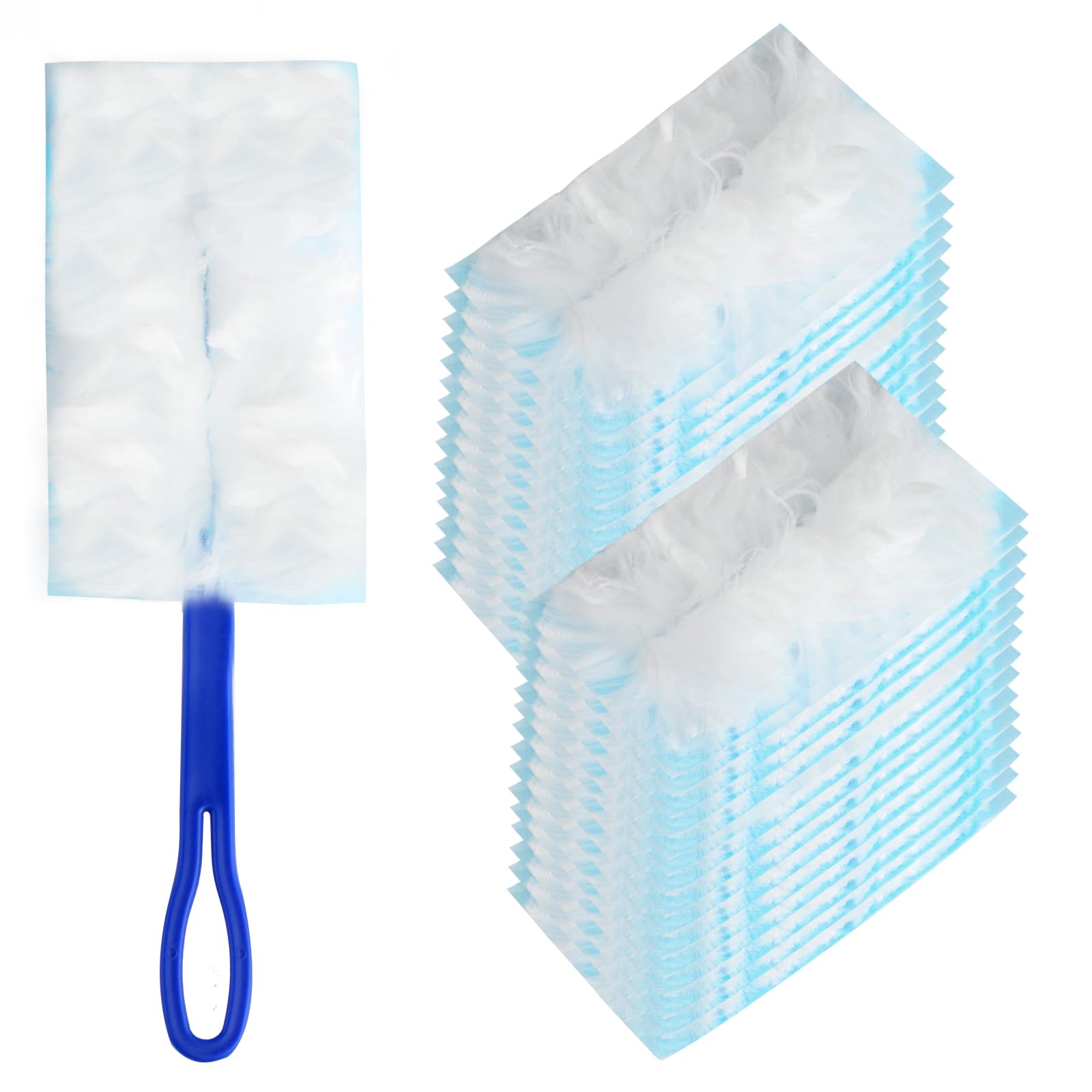 30 sztuk Wymienne chusteczki do kurzu z 1 uchwytem | Kompatybilne z Swiffer Zestaw do czyszczenia kurzu, Microfiber Chusteczki do czyszczenia kurzu i brudu, 15 x 10 x 0,2 cm