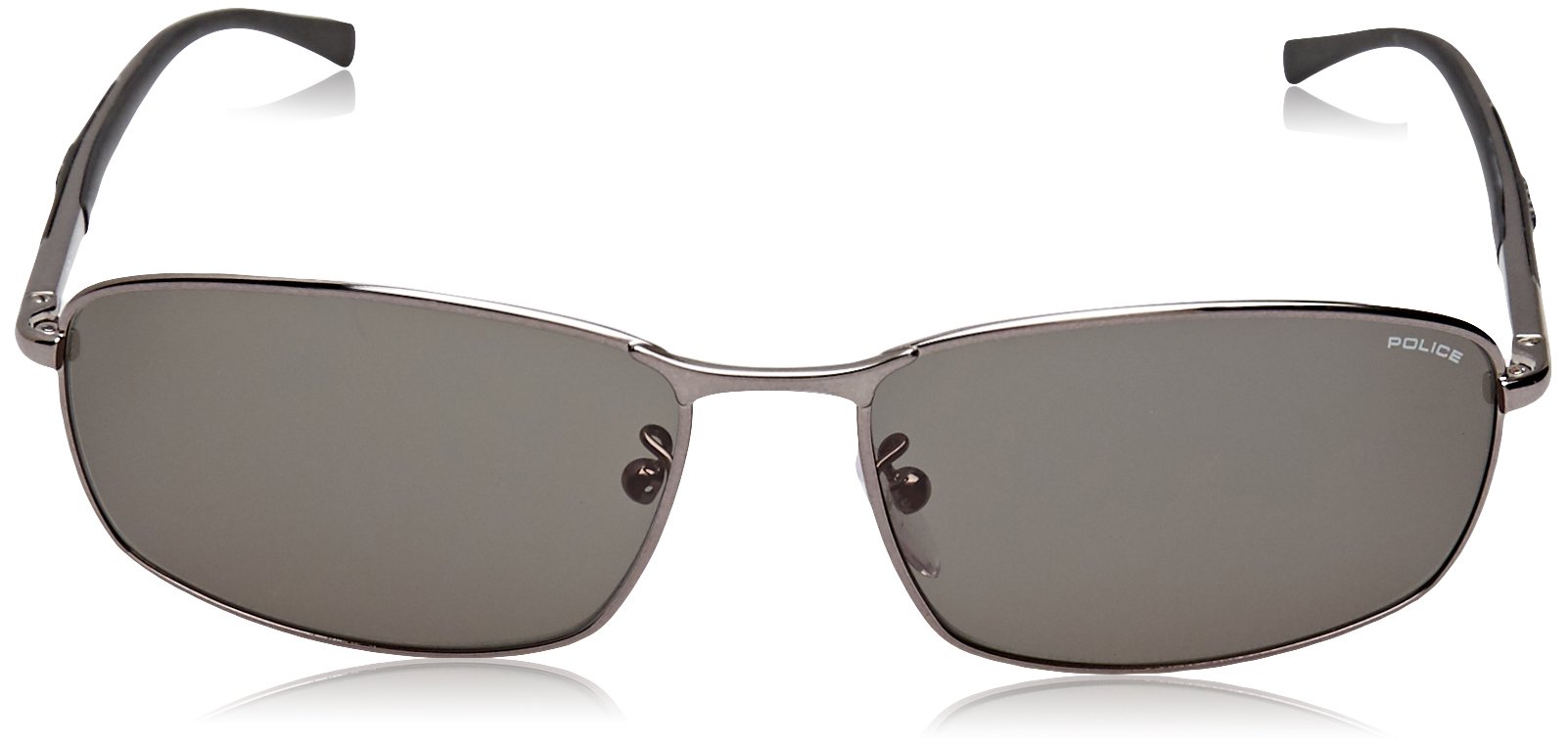 Police - Gafas de sol Rectangulares S8650 para hombre, SHINY GUNMETAL FRAME/GREY/GREEN LENS