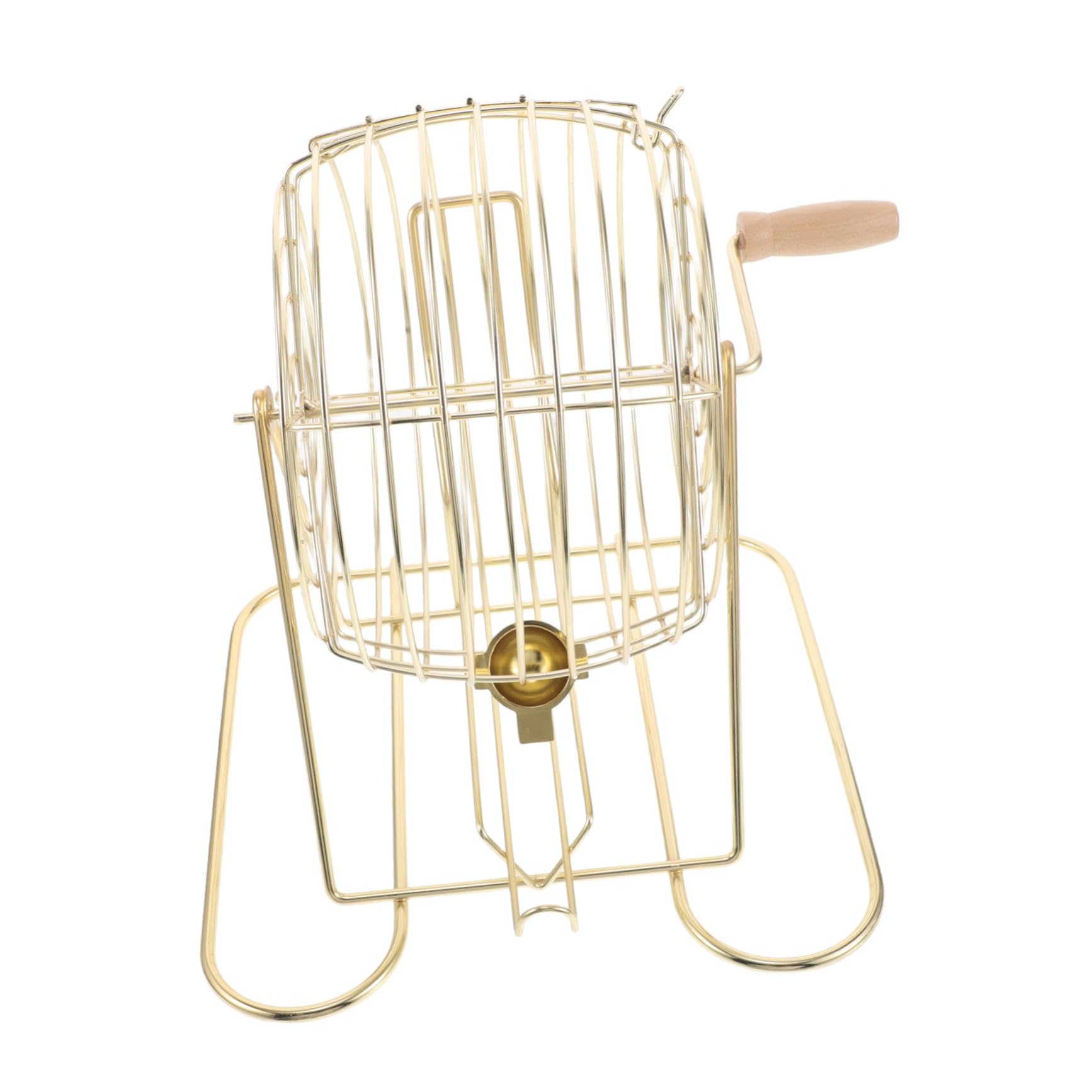 Jaula de Bolas de Bingo Pequeña de Hierro Dorado Manivela