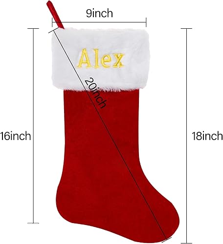 Miniatura 7 de Ulico Calcetines de Navidad personalizados, medias familiares con nombre personalizado, terciopelo rojo grande de 20 pulgadas con puño de felpa