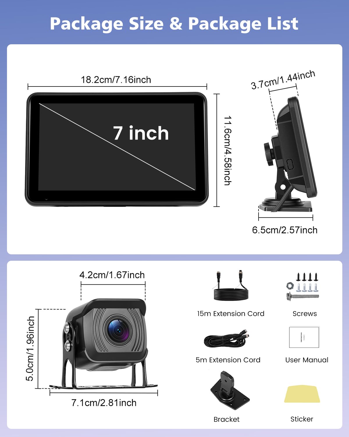 Hikity 4K DVR 7" IPS Monitor Kit Doppio Telecamera Posteriore 9-32V | Visione Notturna Telecamera IP68 Impermeabile Telecamera Posteriore Android Cast per Campeggio Auto Caravan Camion 9-32V