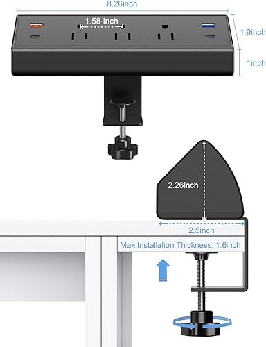Miniatura 7 de Regleta de alimentación con abrazadera de escritorio con USB C, estación de carga rápida de 65 W para iPhone 14 Pro Max, iPad, MacBook Air, fuente