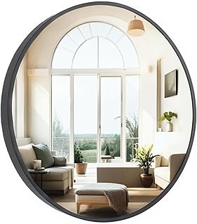 Comprar Espejo de baño redondo de 50 cm con marco de aluminio negro | Espejo montado en la pared | Cristal HD para baño, dormitorio, sala de estar y pasillo