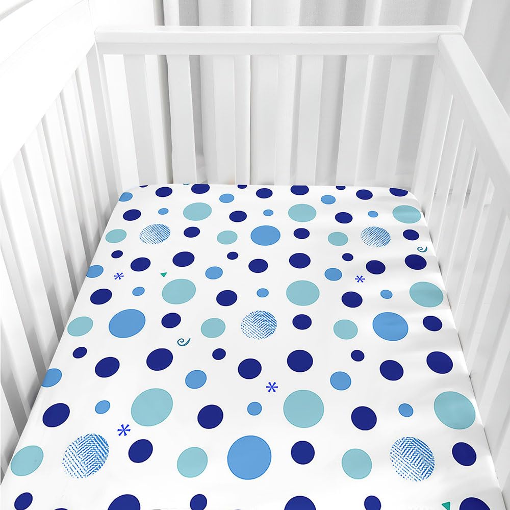 Hiseng Microfiber Crib Sheets, Cot Bed Sheets Polka Dots Pattern Cot Fitted Sheets Bassinet Mattress, Soft and Comfortable Toddler Bed Sheets for Boys, Girls (Blue,80x160cm)