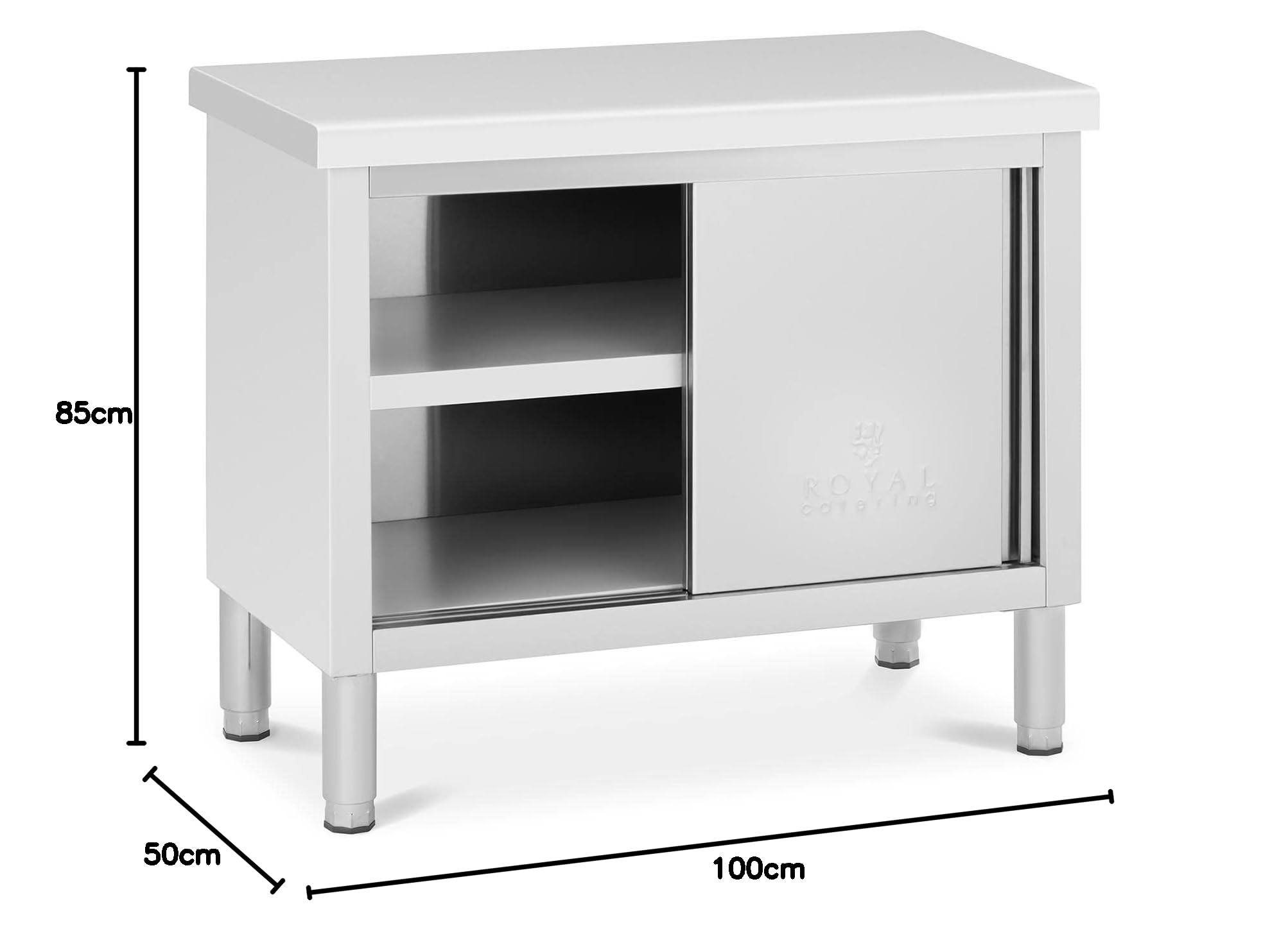 Royal Catering Mueble Neutro en Acero Inoxidable Armario RCAT-100/50-WTP (Capacidad: 330 kg, Superficie de trabajo: 100 x 50 cm, 2 puertas correderas)
