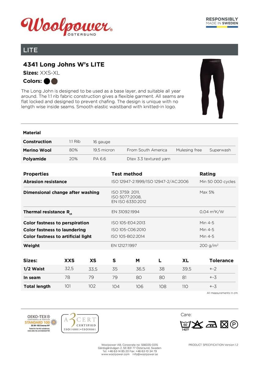 Woolpower Long Johns W´s LITE X-Large Green
