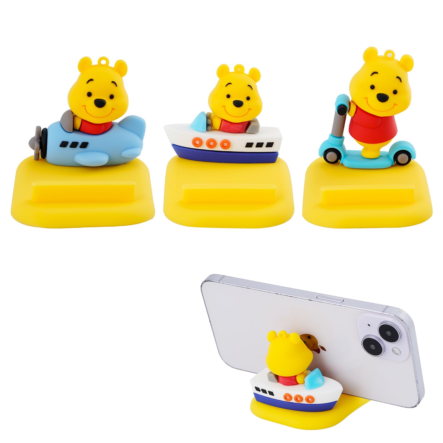 G-Ahora 3Pcs Cartoon Pooh Cell Phone Stand for Desk Winnie Silicone Phone Holder Wiinie Pooh Office Desk Accessories for Women (Yellow)