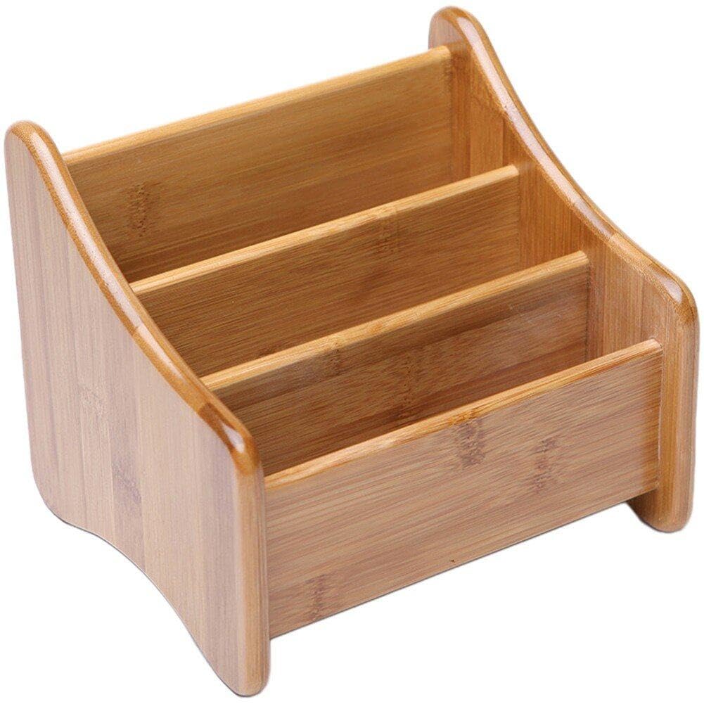 Soporte De Madera De Bambú para Control Remoto, Organizador De Inclusión De Recibos, Estante De Almacenamiento De Cosméticos para Hogar Y Oficina