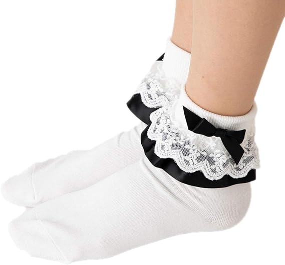 Amazon Point Me 折り返しフリルレース クルーソックス ホワイト地 ブラックフリル 23 25cm レディース 靴下 靴下 通販