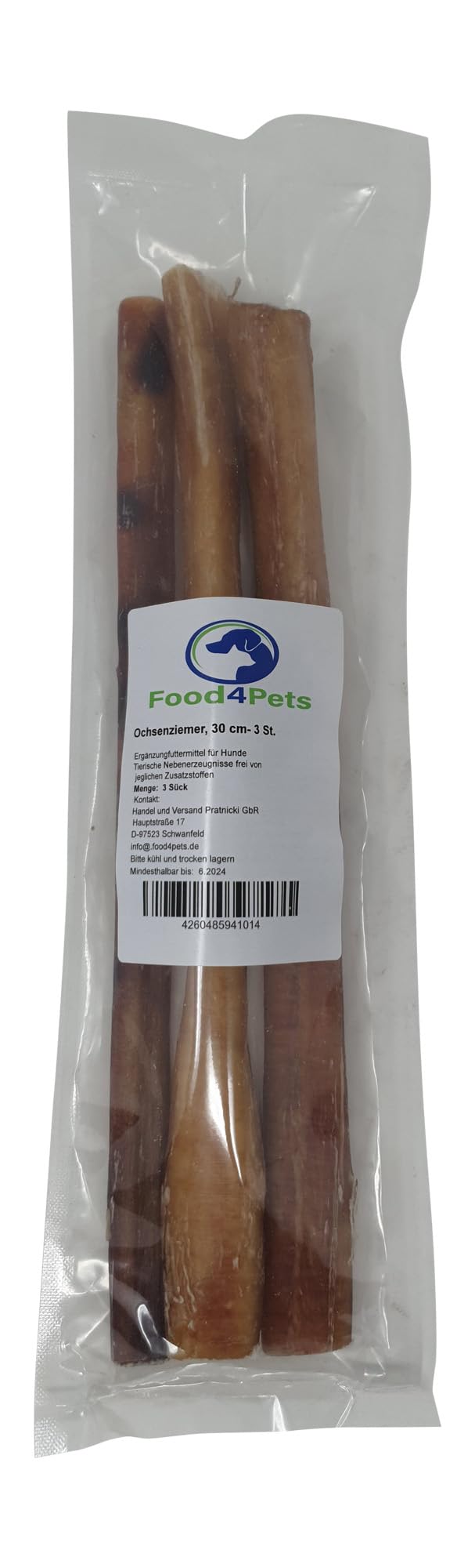 Ochsenziemer lang 3×30 cm – Hundeleckerli 150 g, zur Zahnpflege & Kaubeschäftigung, beliebter Kausnack für Hunde (Packung mit 2)