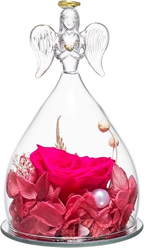 DuHouse Rosa preservada en cristal de ángel, rosa real, regalo de flores eternas para el día de San Valentín, aniversario, día de la madre,
