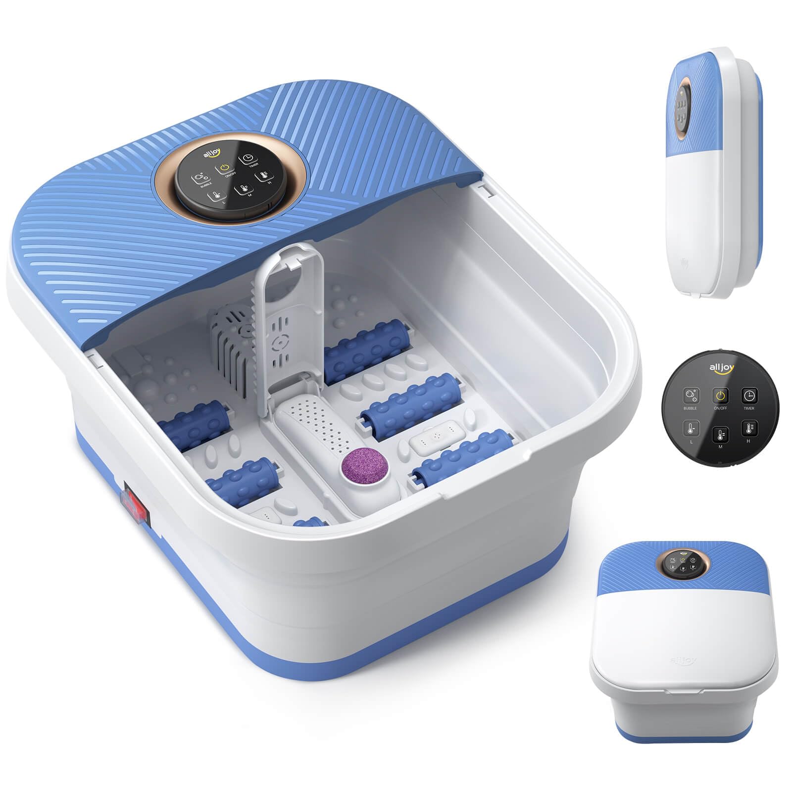 ALLJOY Collapsible Foot Spa Bath Massager with Heat, Bubble, Remote Control Shiatsu Foot Massage Soak Tub for Foot Pain Relief, with Acupressure Massage Points and Temperature Control