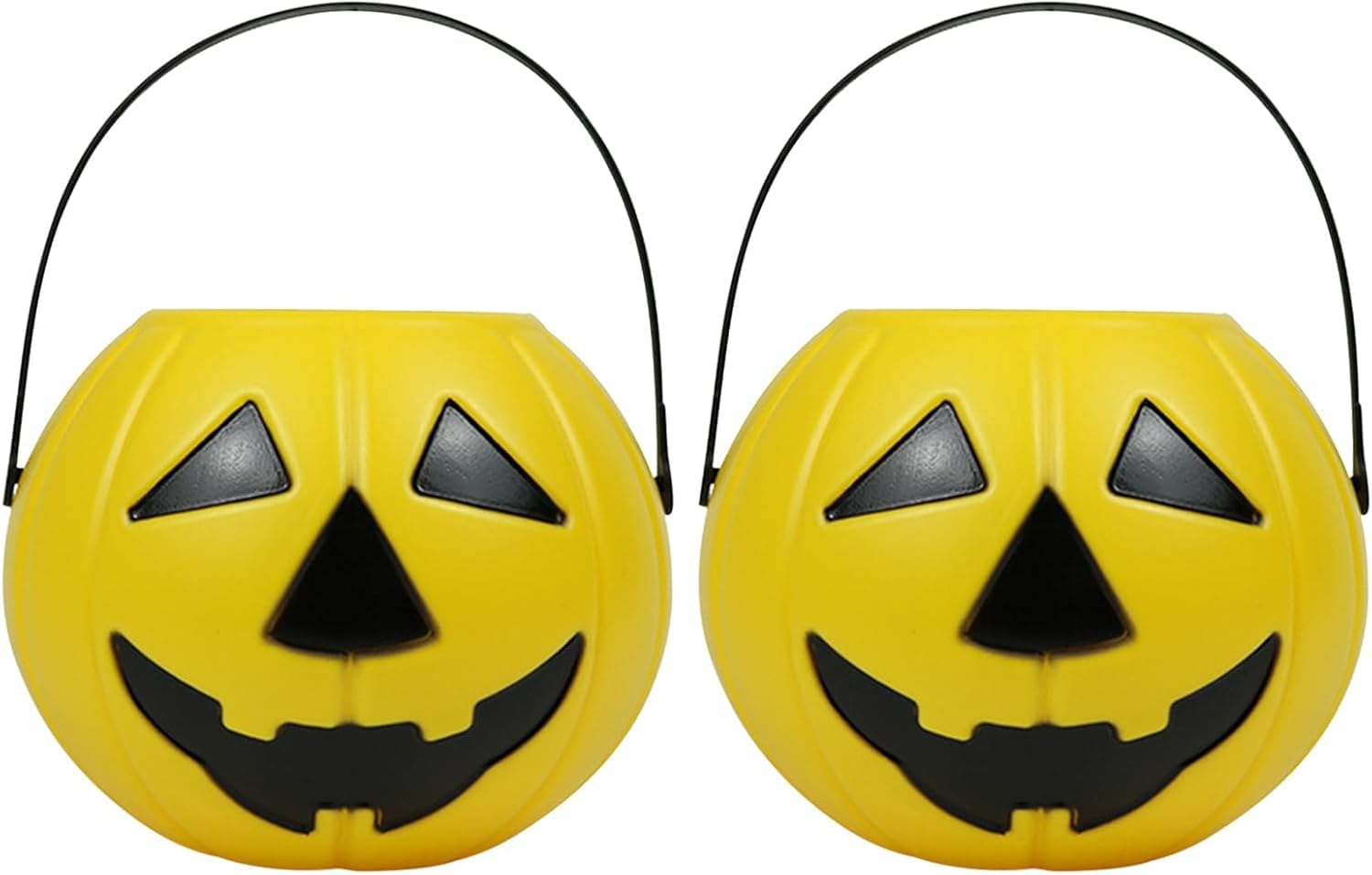 Halloween Plastic Pumpkin Candy Pail Holder, Portable Trick Or Treat Bucket for Kids (Yellow-2PC)