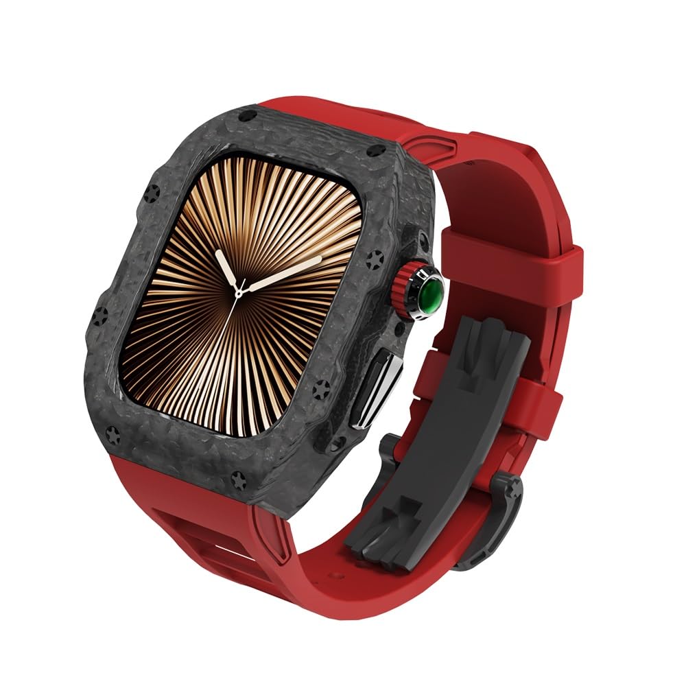 Do Apple Watch S10 46 mm luksusowy zestaw do modyfikacji etui do zegarka z włókna węglowego, do iWatch Series Ultra 2, 49 mm, 9, 8, 7, 6, 5, 4, SE, 44 mm, 45 mm, ramka (czerwony, 46 mm)