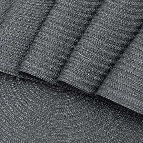 Image of SHACOS Round Placemats Set of 6 Washable 15 inch Round Table Mats Cotton Polyester Woven Braided Place Mats for Dining Table (Charcoal Gray, 6)