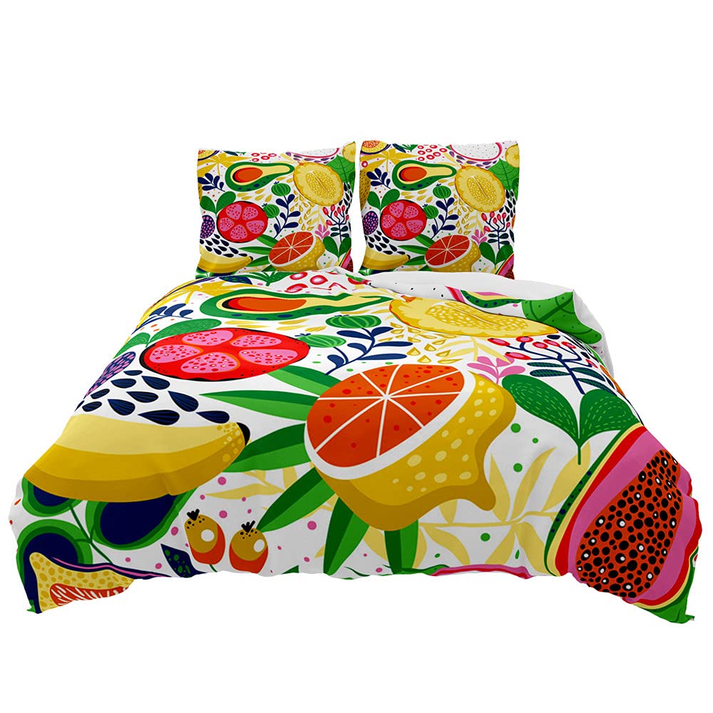 Fansu Boys Fruit Feast Elegant Bedding Duvet Cover Sets 3D, Complete Set Duvet Cover Pillowcase, Polyester Microfiber Zip Easy Care Single Double King Size Bed - Fruit Print (,135X200cm(2Pcs))