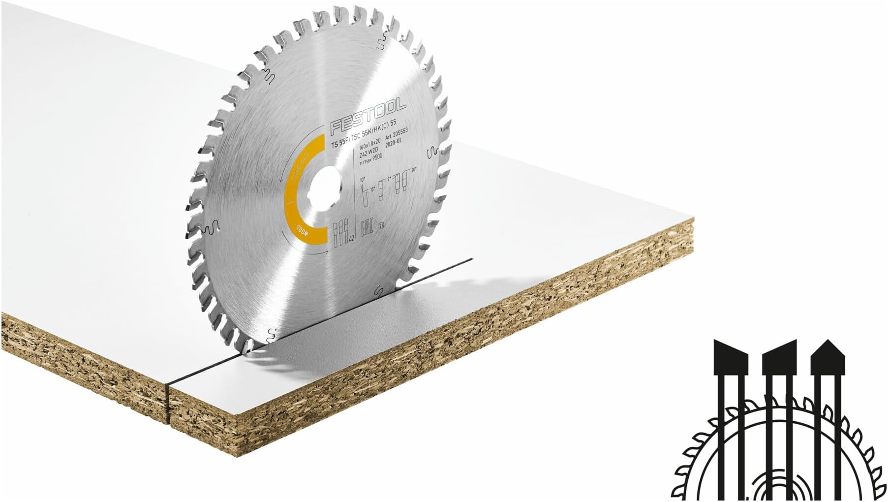 205553 Fine Tooth Saw Blade HW 160x1,8x20 WD42 Wood Fine Cut, Silver,Yellow