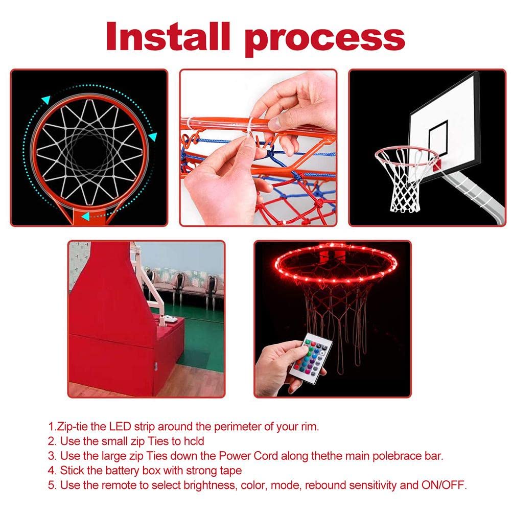 KENANLAN LED Basketball Hoop Lights Terrain de Basket télécommandé LED Light 4 Modes 16 Couleurs Imperméable pour L'entraînement de Nuit en Plein Air