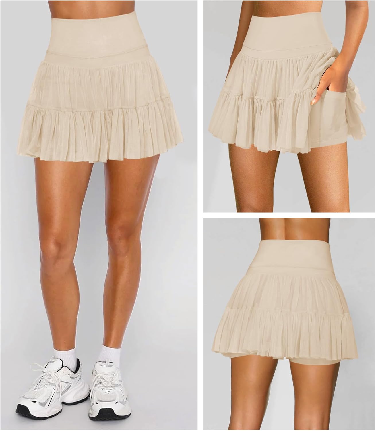 Women's Mini Skirt Skort Flowy Pleated High Waisted Ruffle Tennis Skirts for Women Athletic Skater Golf with Shorts Pockets - Image 2