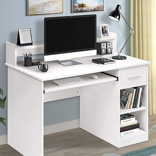 Escritorio para computadora de oficina con cajón + bandeja para teclado, mesa para computadora portátil, estación de trabajo para el hogar. Color: