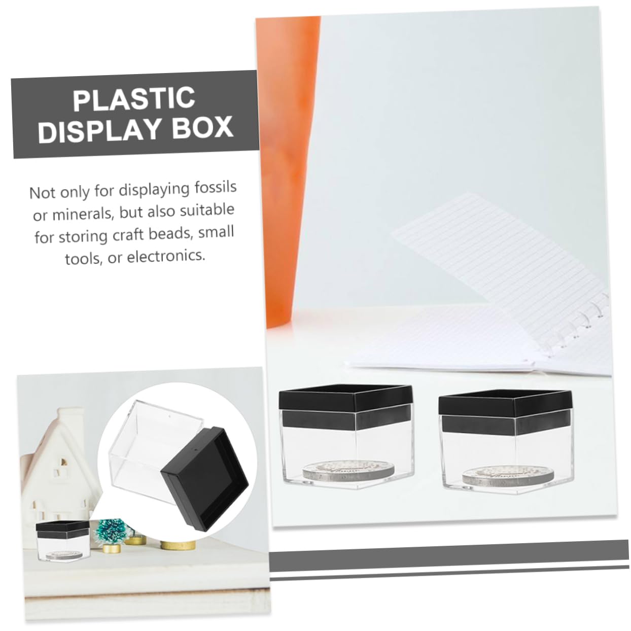 CIMAXIC 12pcs Boxes Mineral Display Case Clear Display Cases Mineral Collection Case Mineral Storage Case Specimen Containers Display Container Transparent Mineral Showcase