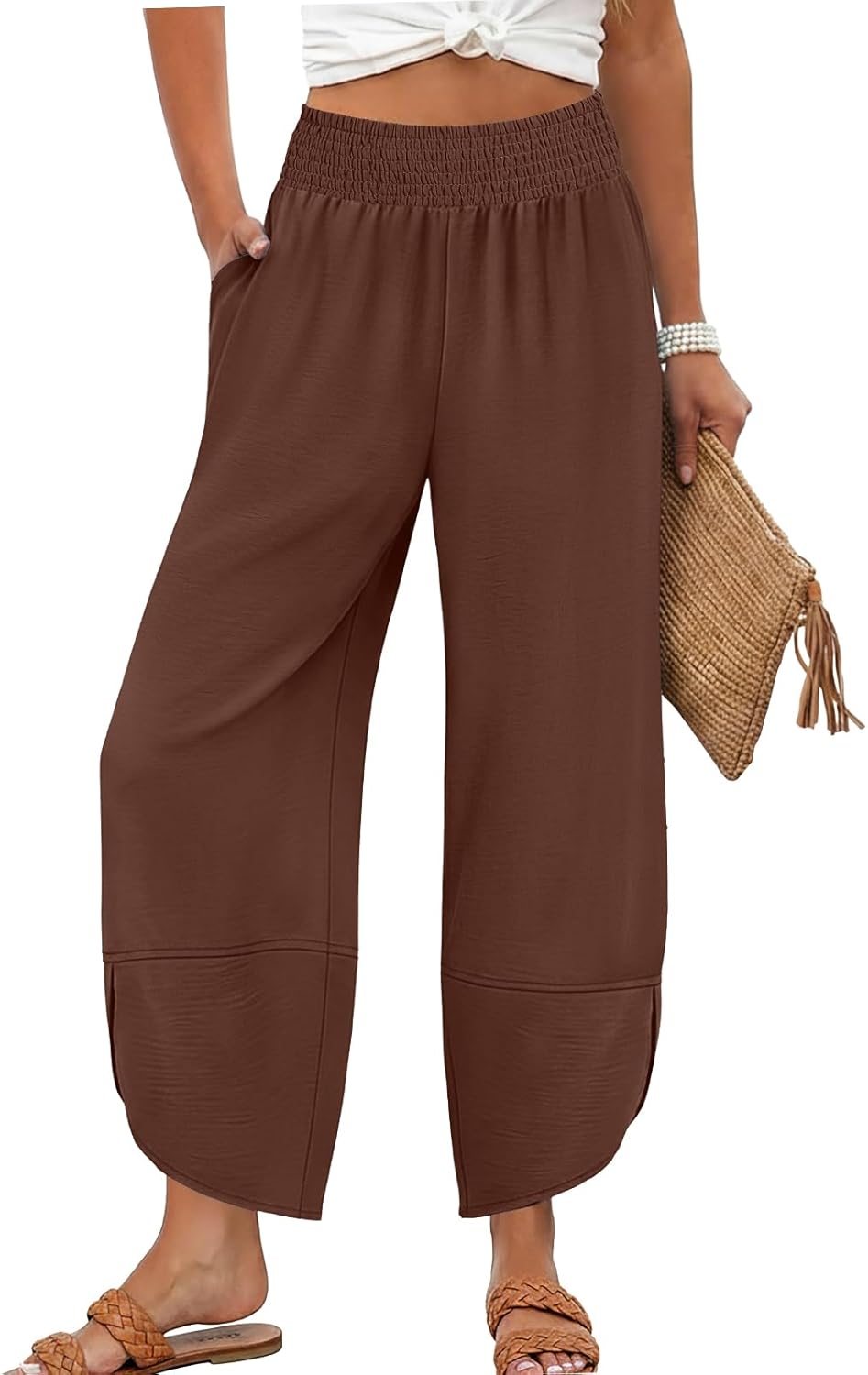 Lepunuo Womens Baggy Wide Leg Pants Summer High Waisted Palazzo Pants Beach Vacation 2026 Casual Trousers with Pockets