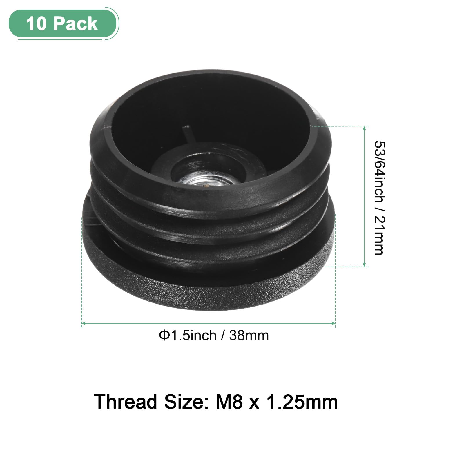 M METERXITY 10-Pack Inserts for Round Tubes with M8 Thread, 1.5" (38mm) OD Plastic Tube Insert for Chair/Table/Caster - Image 3