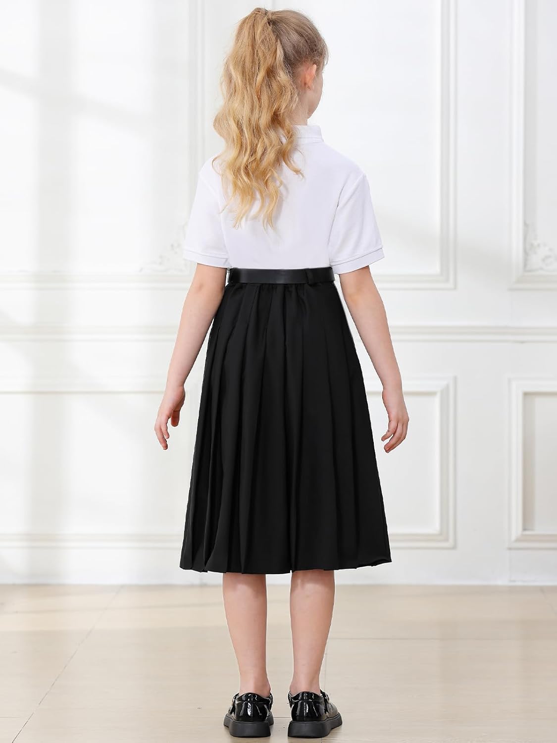 Cromoncent Girls Womens High Waist Pleated Long Skirt with Pockets - Image 7