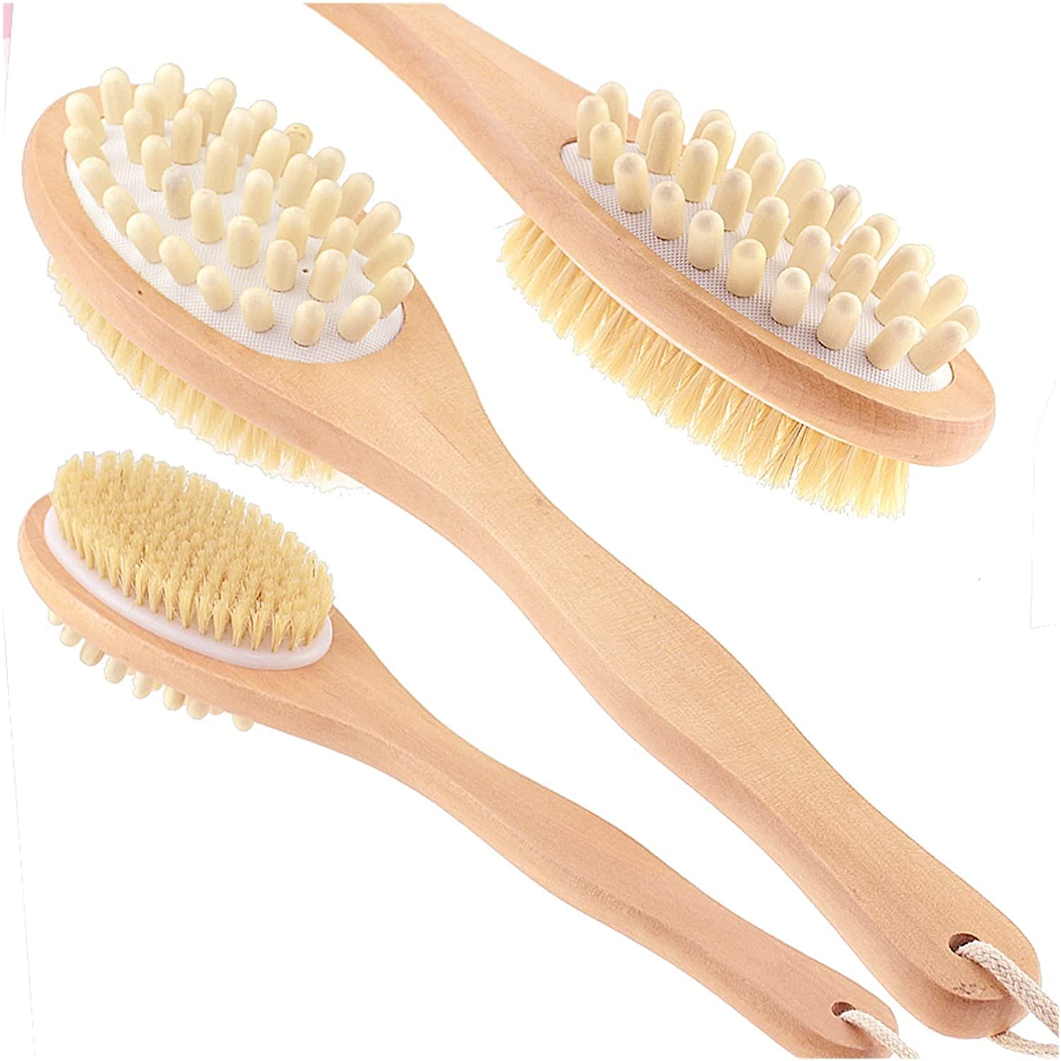 2 w 1 Szczotka do ciała Dwustronna szczotka do ciała z naturalnego włosia Scrubber Długa rączka Drewniana szczotka do prysznica Spa Szczotki do kąpieli do masażu Ręczniki