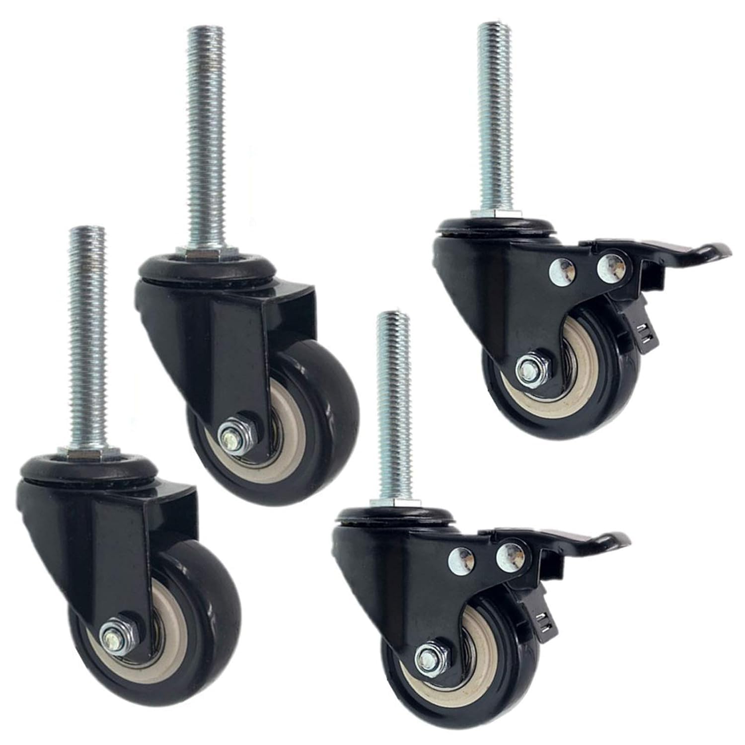 Lot de 4 roulettes pivotantes de 5,1 cm avec tige filetée en polyuréthane pour meubles et établis, double roulement, charge 150 kg