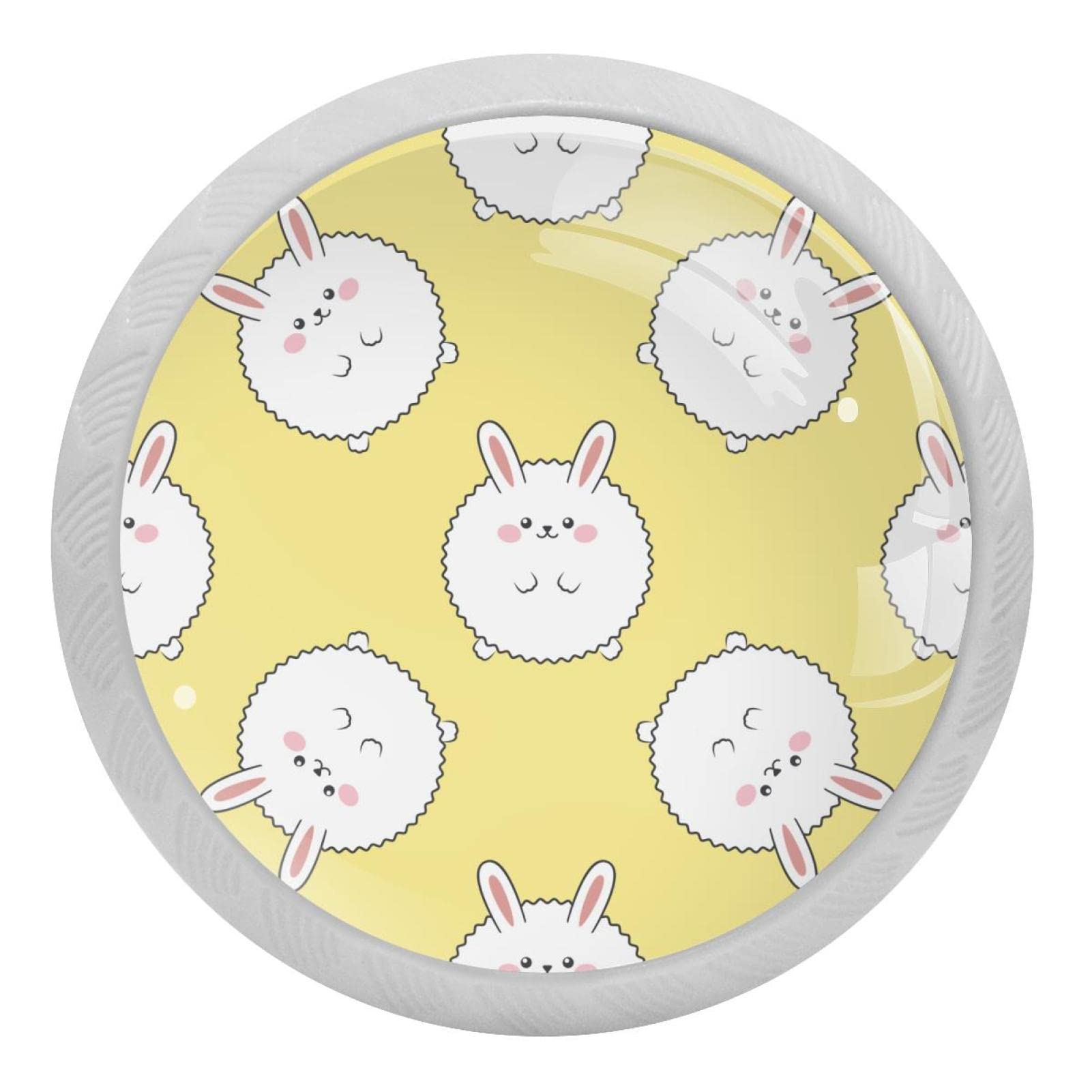 Poignée de tiroir phosphorescente pour chambre enfant, lot de 4 boutons lapin jaune