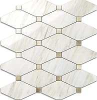 Vista 24 de STICKGOO 1 hoja de salpicaduras de pared para despegar y pegar, adhesivos de azulejos compuestos de aluminio Calacatta, salpicaduras autoadhesivas