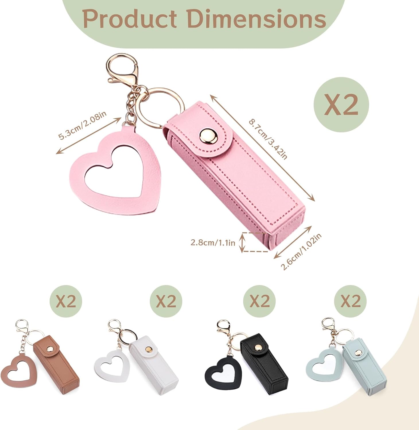 10PCS PU Leather Lipstick Holder Keychain with Heart-Shaped Mirror for Women, Portable Lip Gloss Organizer Small Lip Balm Keychain Holder for Travel Lipstick Storage (5 Colors)