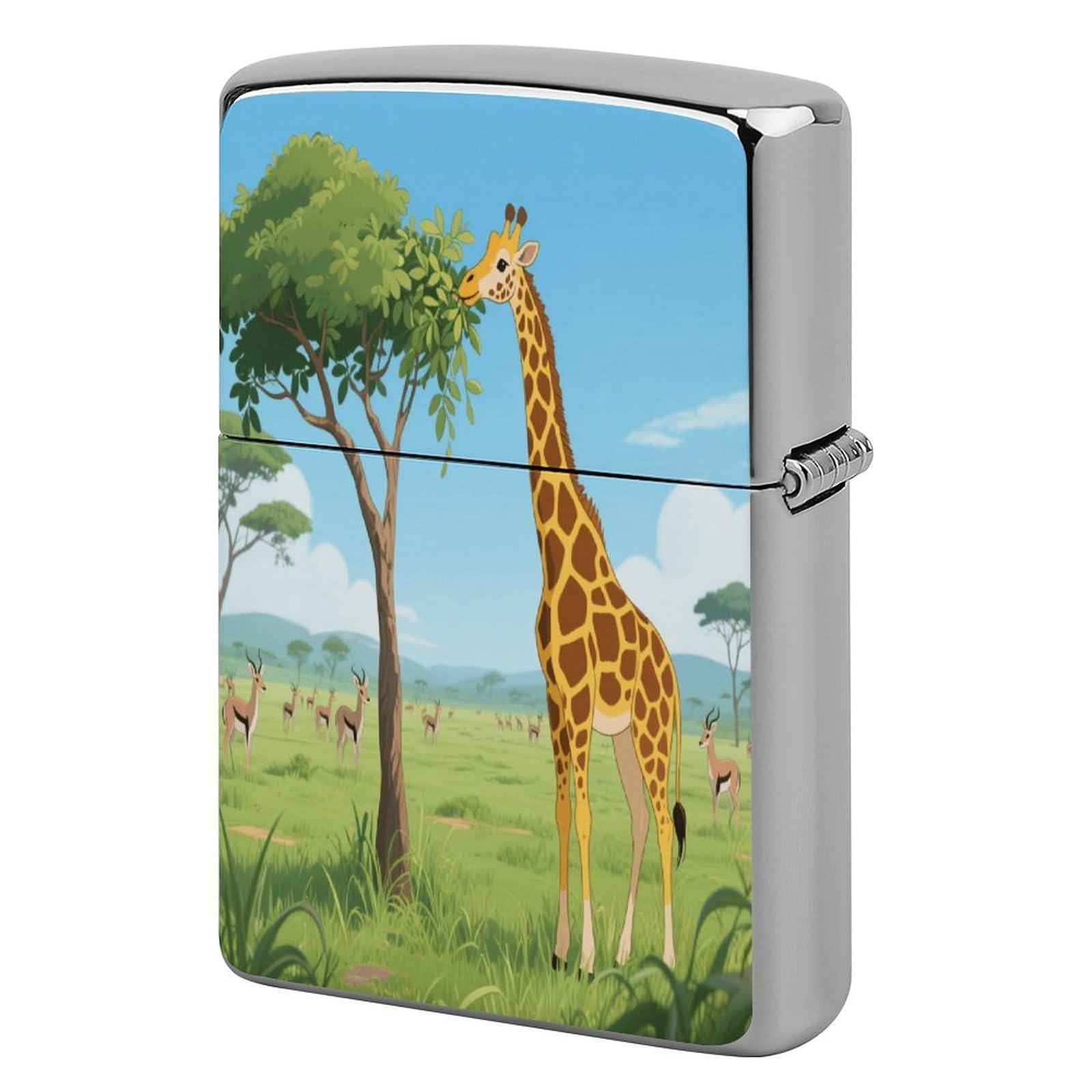 Fekiloot Style Giraffe Eating Leaves Lighter Case Cover Metal Lighter Case